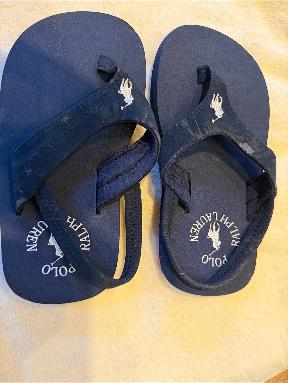 Ralph Lauren Kids Navy Polo Logo Flip Flop Sandals